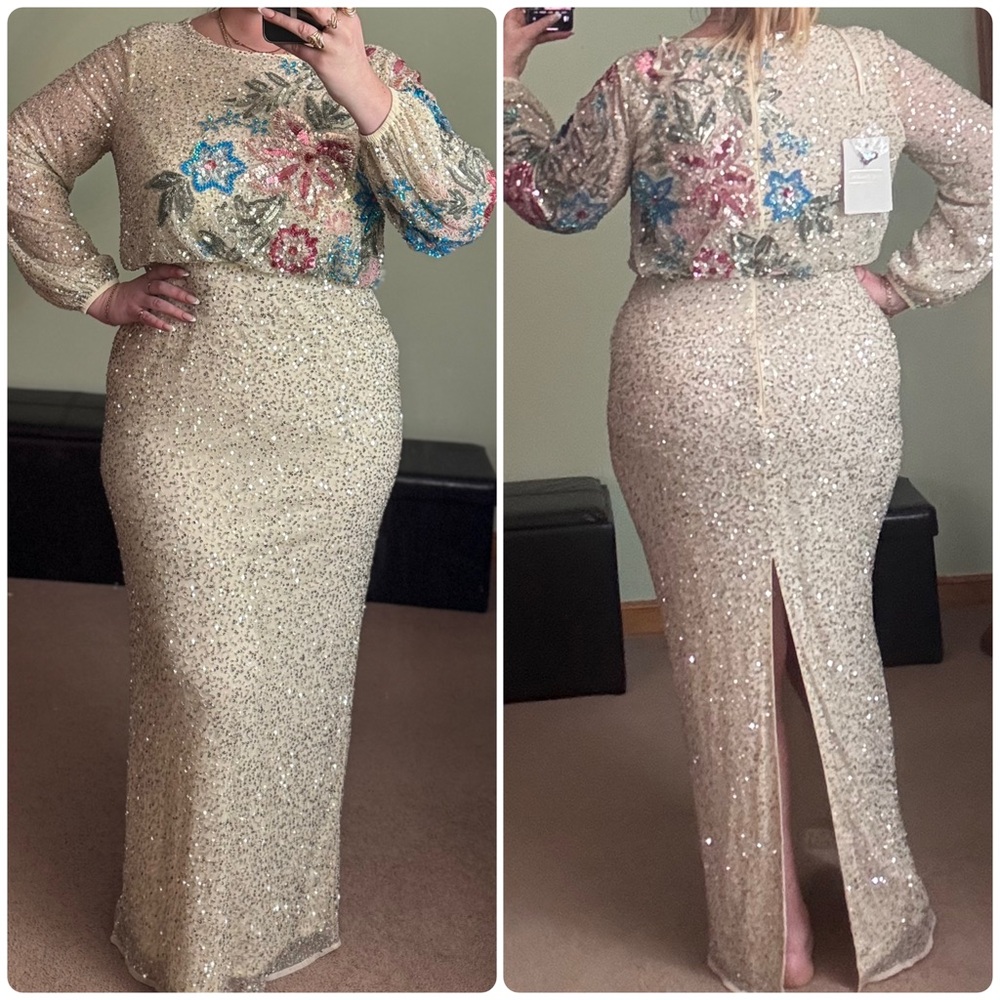 MAC DUGGAL 5615 DRESS size 16 beige  embellished floral gown - Picture 6 of 17
